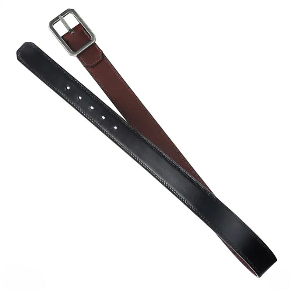 Brown Reversible Center Bar Buckle Belt Leather Reversible Center Bar Buckle Belt- Brown/Black main image 4